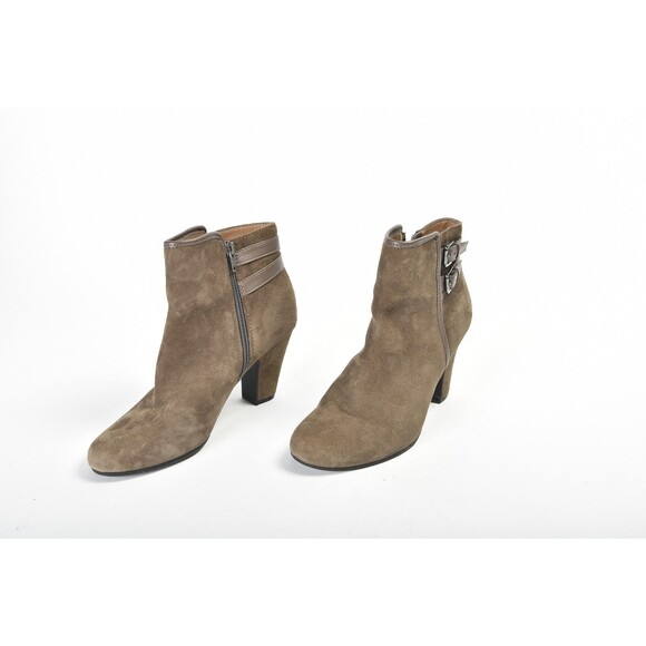 Sofft Brown Side Faux Buckle Zip Up Suede Leather Bootie Size 8M - Picture 1 of 5